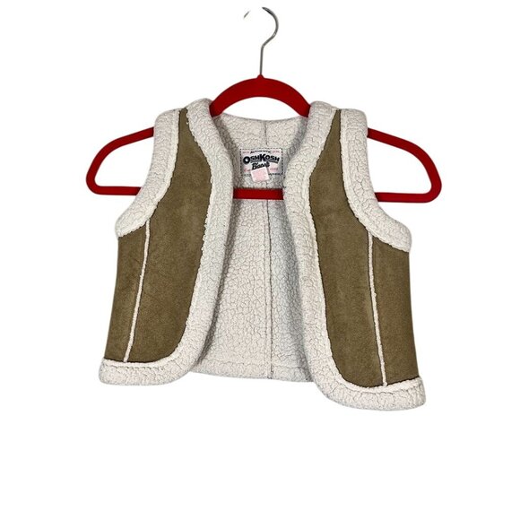 OshKosh Bgosh Sherpa Vest Suede Tan 6x Neutral Winter Preppy Snow Classic 80s - Picture 1 of 8